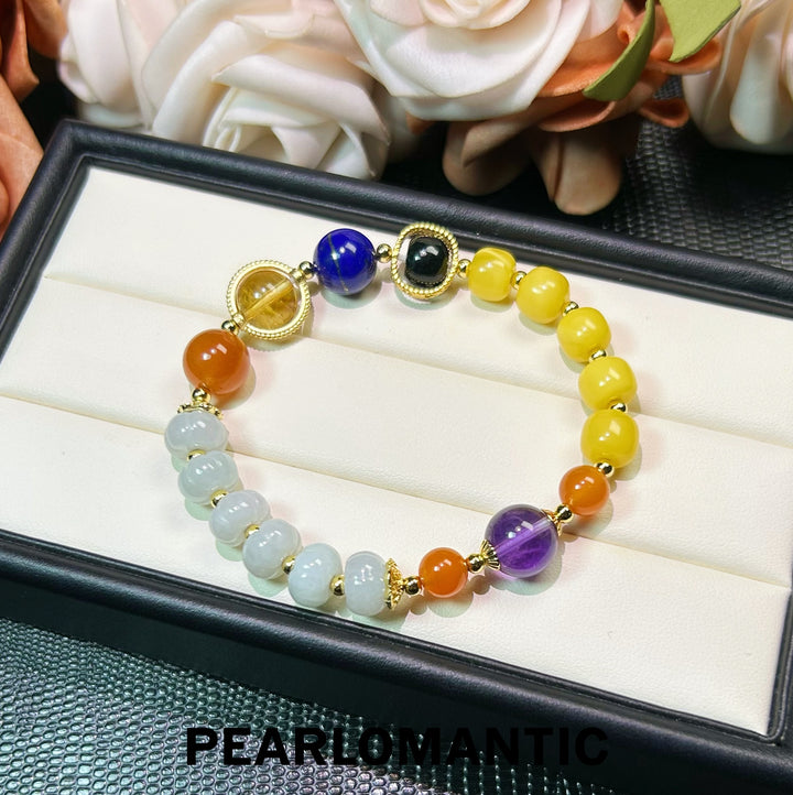 [Elección del Diseñador] Brazalete artesanal Eternal Bloom con piedras preciosas multicolores y jade tallado