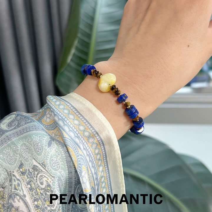 [Everyday Essentials] Soulful Echoes Radiant Beeswax Heart &amp; Tiger’s Eye Bracelet w/ S925 Silver