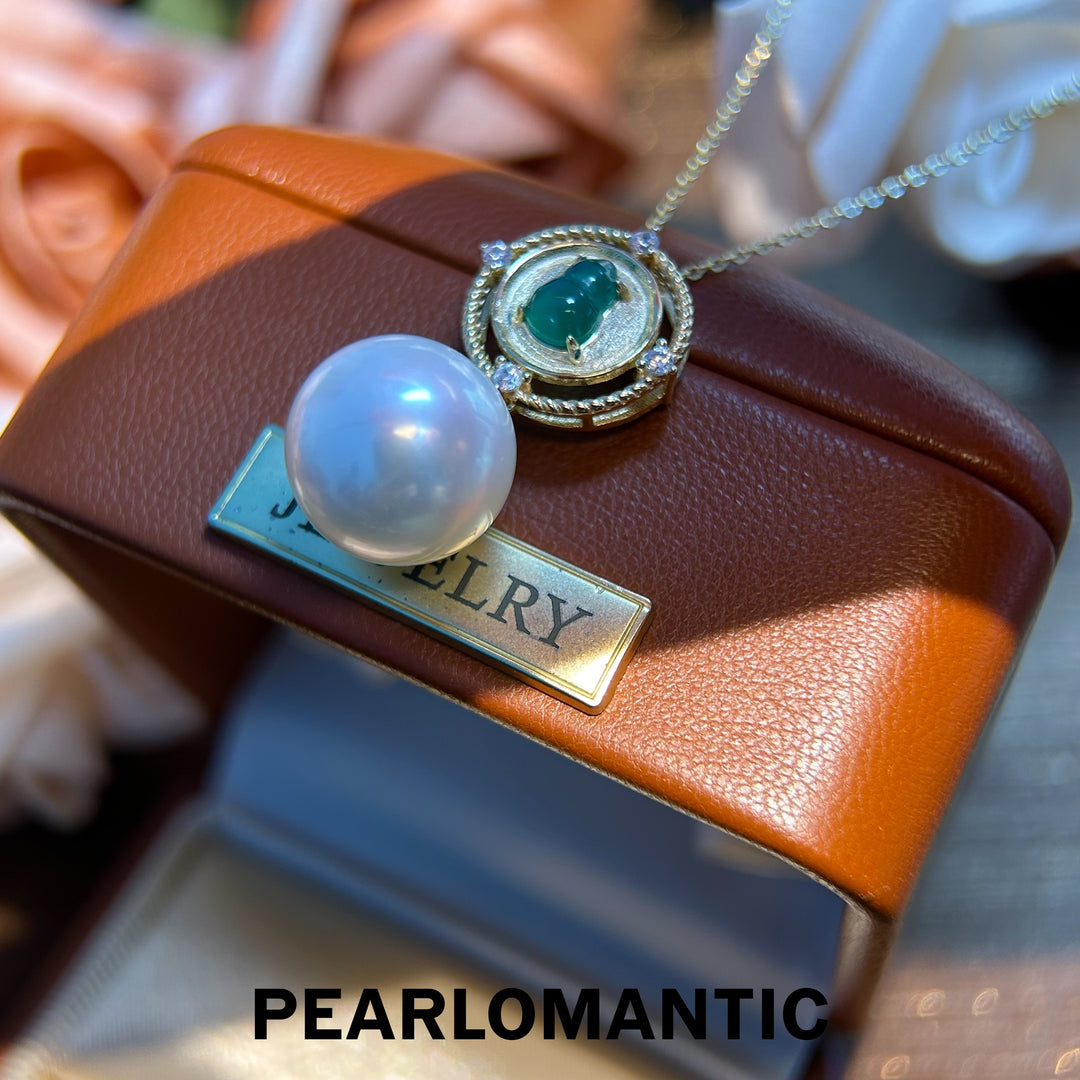 [Designer's Choice] Freshwater Pearl 13mm Big Size w/ Hulu Jade Pendants w/ Silver Chain