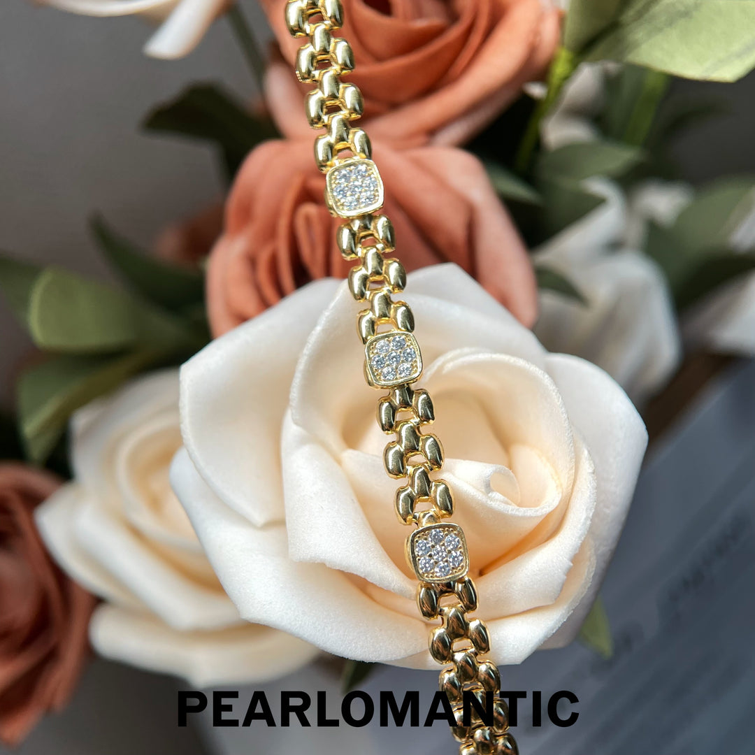 [618 Sale] Italy Made S925 Gold Plated Link Bracelet w/ Sparkling Square Stations