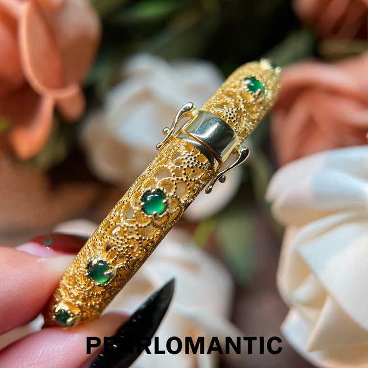 [Designer's Choice] S925 Silver Jade Blossom Filigree Gold Color Bracelet Bangle