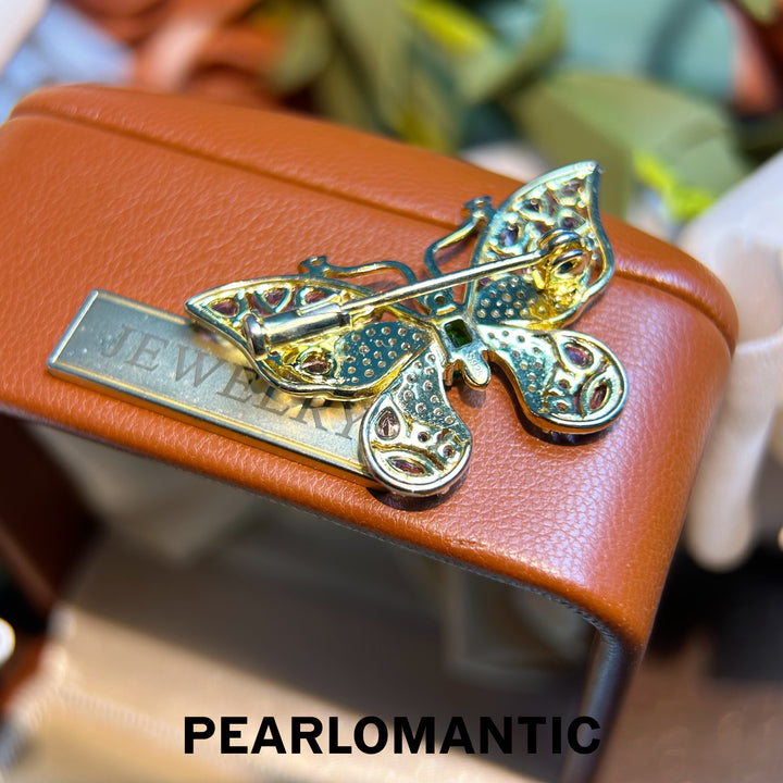 [Designer's Choice] Gorgeous S925 Butterfly Brooch 2.2ct Amethyst and Diopside Inlay