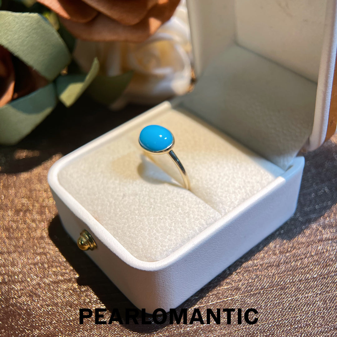 [Fine Jewlery] 10k Gold & Sleeping Beauty Turquoise 8*10mm Rings Size 7 w. Certificate