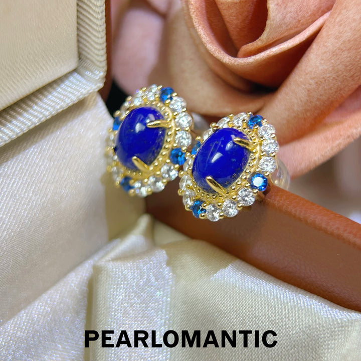 [618 Sale] Natural Lapis Lazuli Vintage Halo Stud Earrings w/ S925 Silver