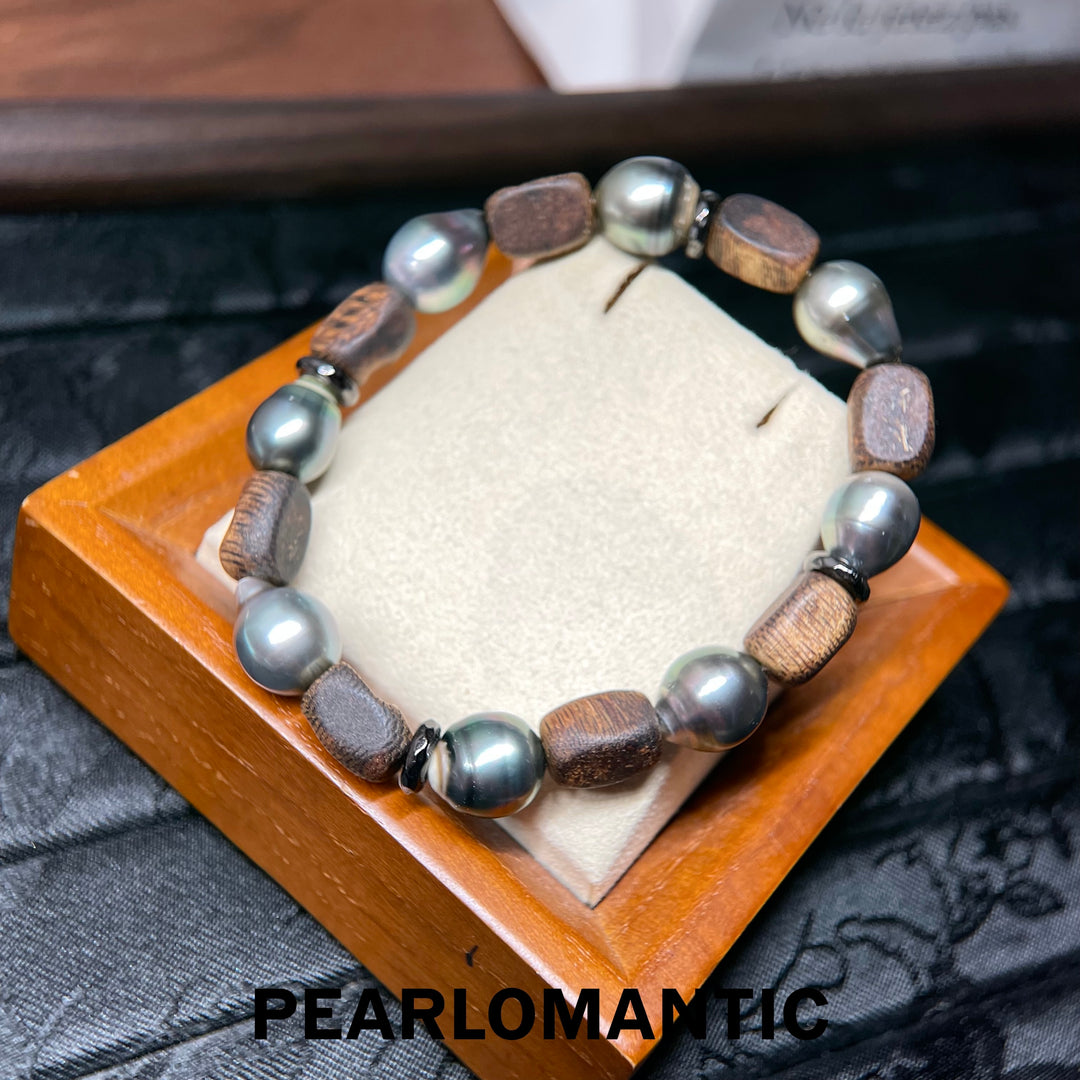 [618 Sale] Natural Sandalwood Tahitian Pearl Bracelet w/ S925 Silver