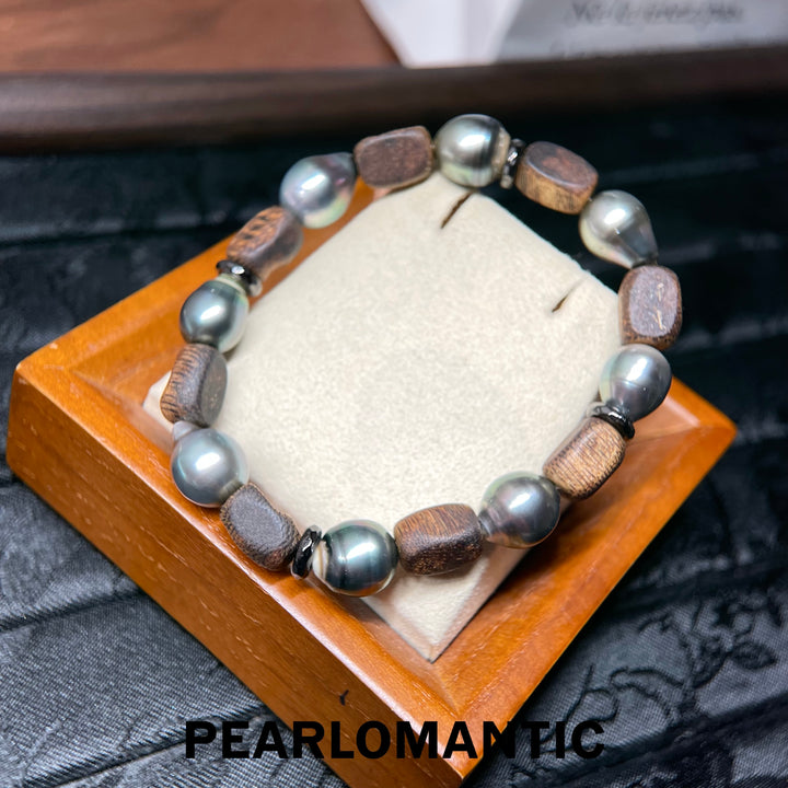 [618 Sale] Natural Sandalwood Tahitian Pearl Bracelet w/ S925 Silver