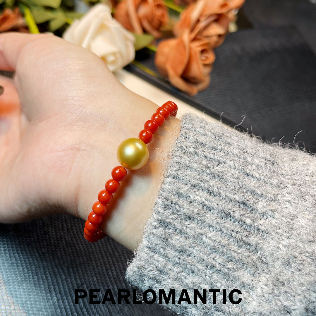 [Designer's Chioce] Japan Made - Golden Pearl & Coral Crimson Sunbeam Bracelets