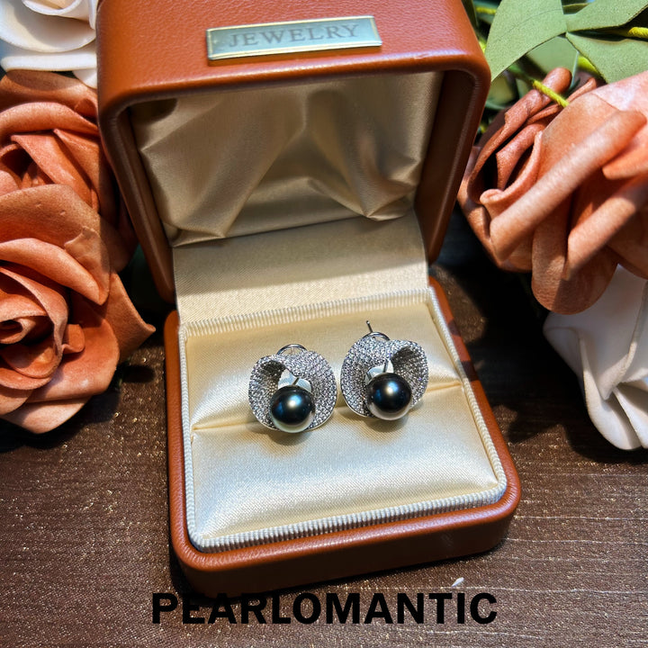 [Designer's Choice] Tahitian Black Pearl Obsidian Bloom S925 Silver Ear Clips