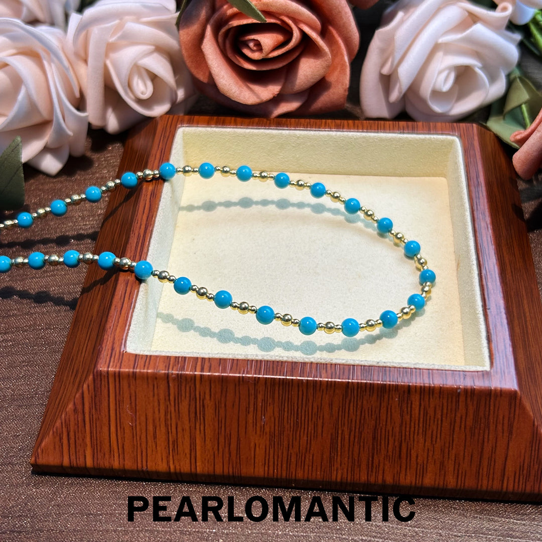 [Fine Jewelry] 18k Gold & Arizona Turquoise 4-4.5mm Spaced Starry Adjustable Necklace