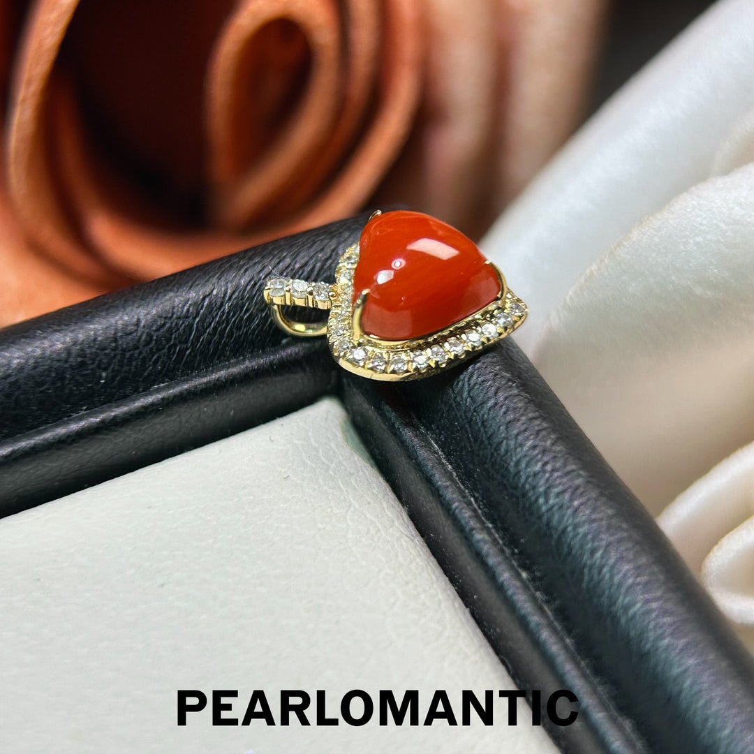 [Joyas finas] Colgante de oro de 18k con corazón de coral AKA y diamante "Llama Eterna"
