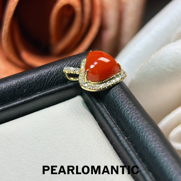[Joyas finas] Colgante de oro de 18k con corazón de coral AKA y diamante "Llama Eterna"