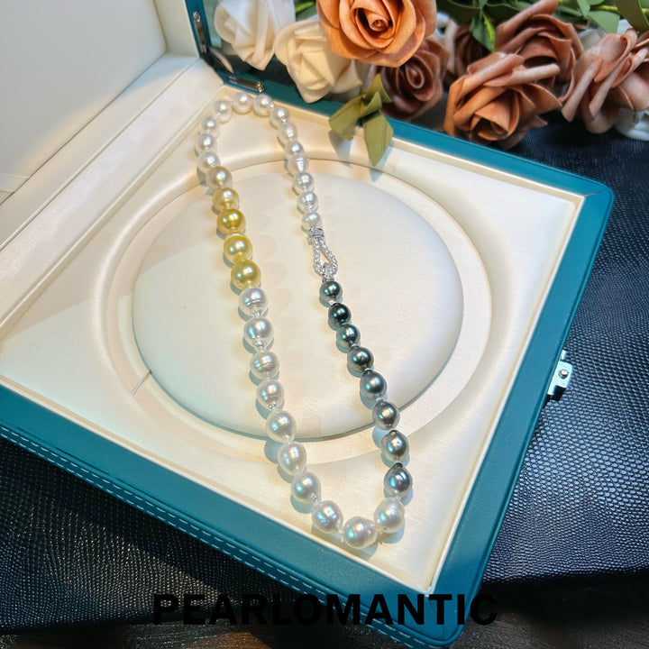 [Joyas finas] Collares clásicos de perlas barrocas de agua salada de triple tono con plata S925
