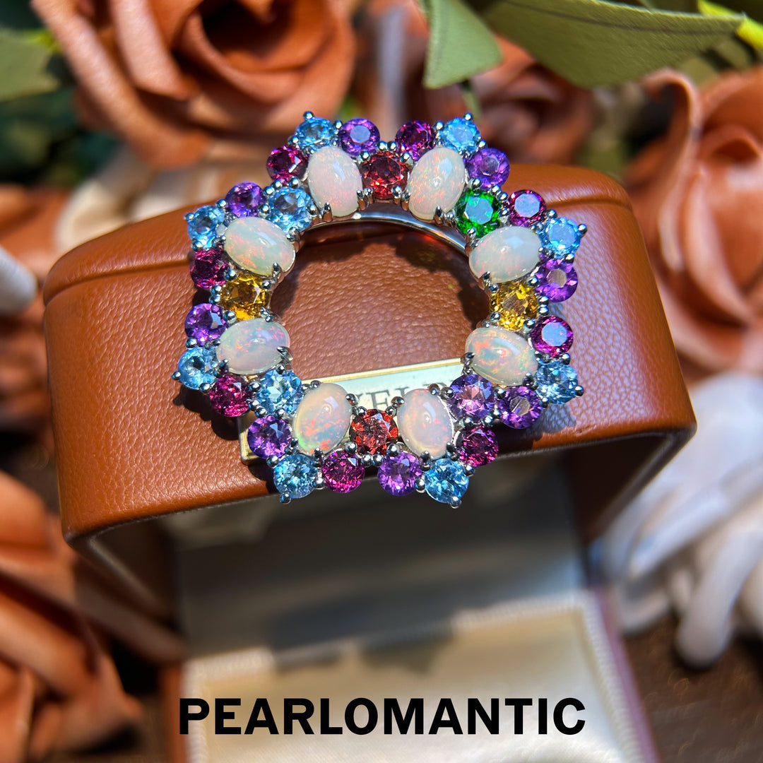 [Designer's Choice] The-one-of-kind Rainbow Halo Opal Multi-Gem Brooch