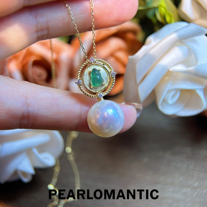 [Designer's Choice] Freshwater Pearl 13mm Big Size w/ Hulu Jade Pendants w/ Silver Chain