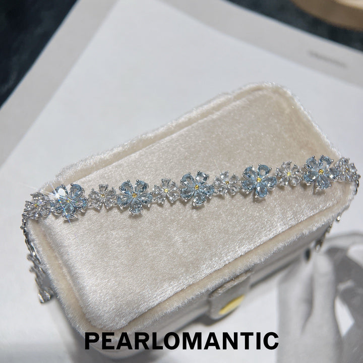 [Elección del diseñador] Pulsera floral única Starry Bloom de aguamarina de 3.3 ct con plata S925