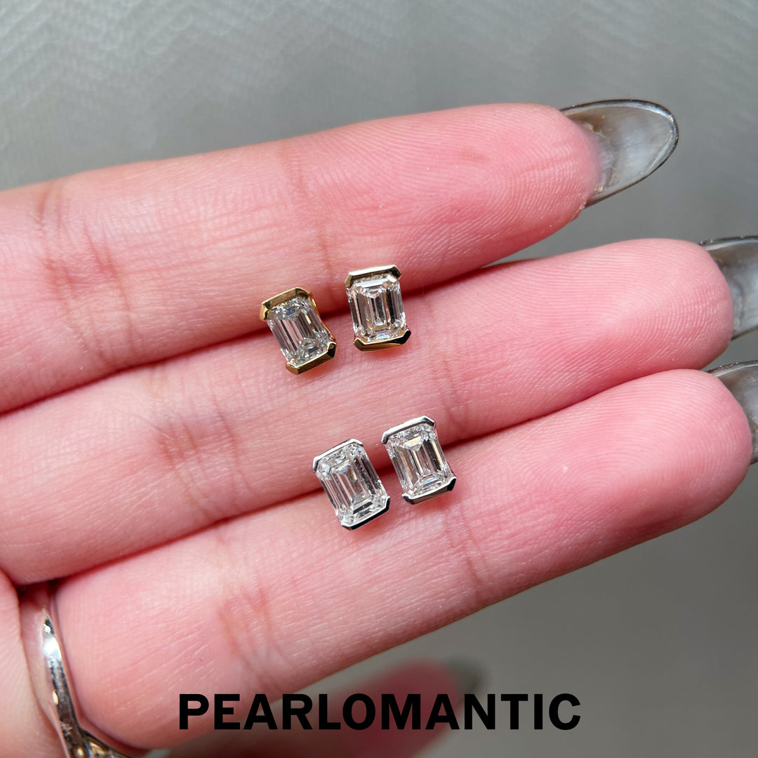 [Fine Jewelry] 18k Gold &amp; Lab-Grown Diamonds Emerlad Cut 0.5+0.5ct Earring Studs