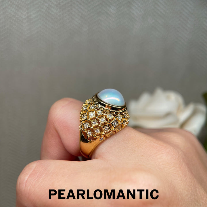 [Designer's Choice] Saltwater Mabe Pearl Fancy Vintage Adjustable S925 Silver Rings