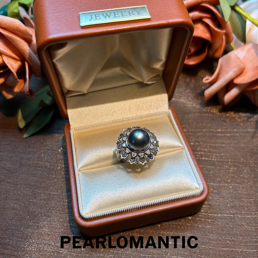 [Designer's Choice] Tahitian Black Pearl Buccellati-Inspired Pearl Ring Size Adjustable