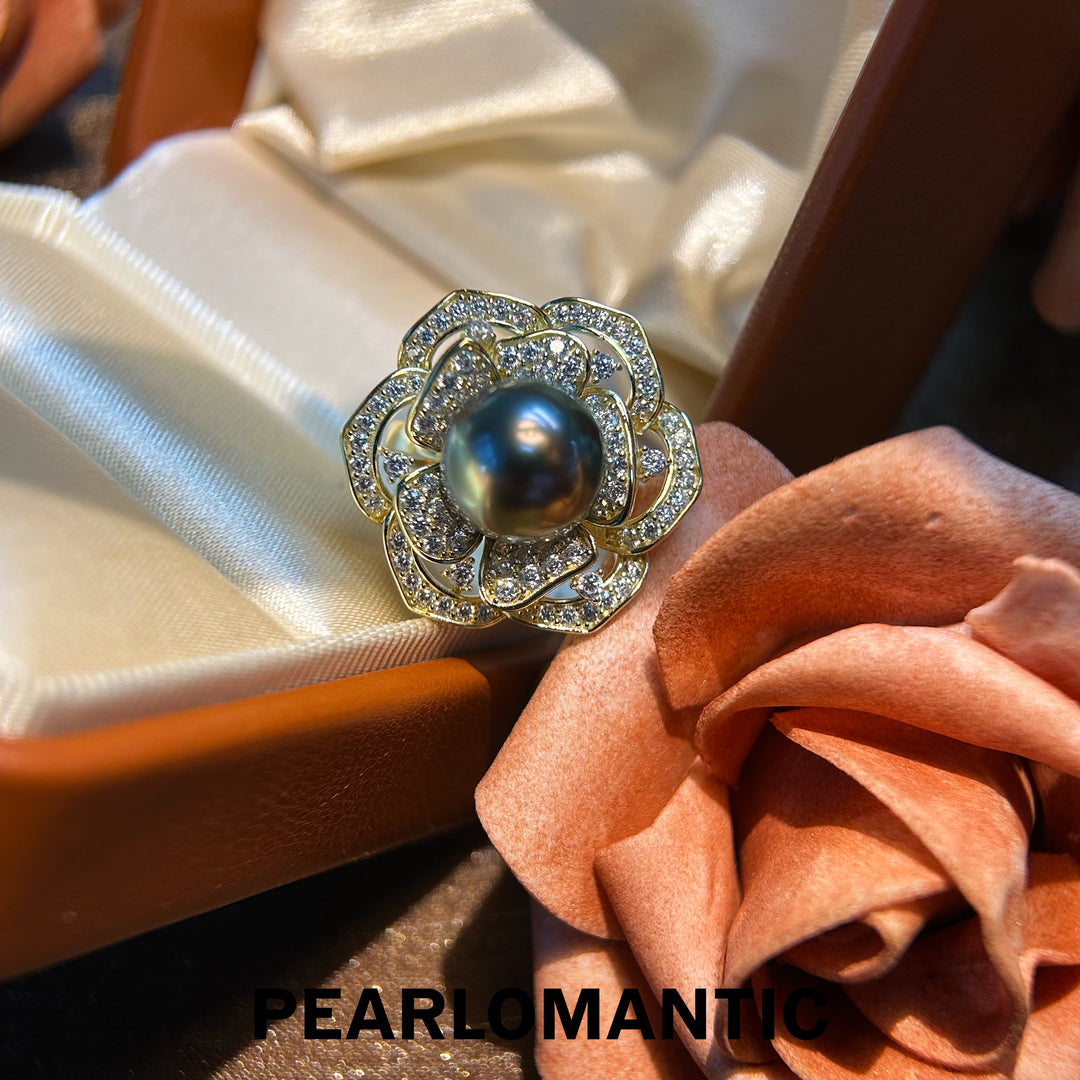 [Designer's Choice] Tahitian Black Pearl Peacock Mirage Adjustable Silver Ring