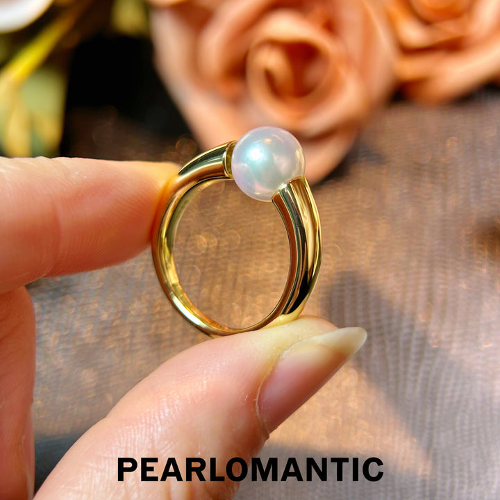 [Designer's Choice] Akoya Pearl The Hovering Moon S925 Silver Ring Size US 7.5