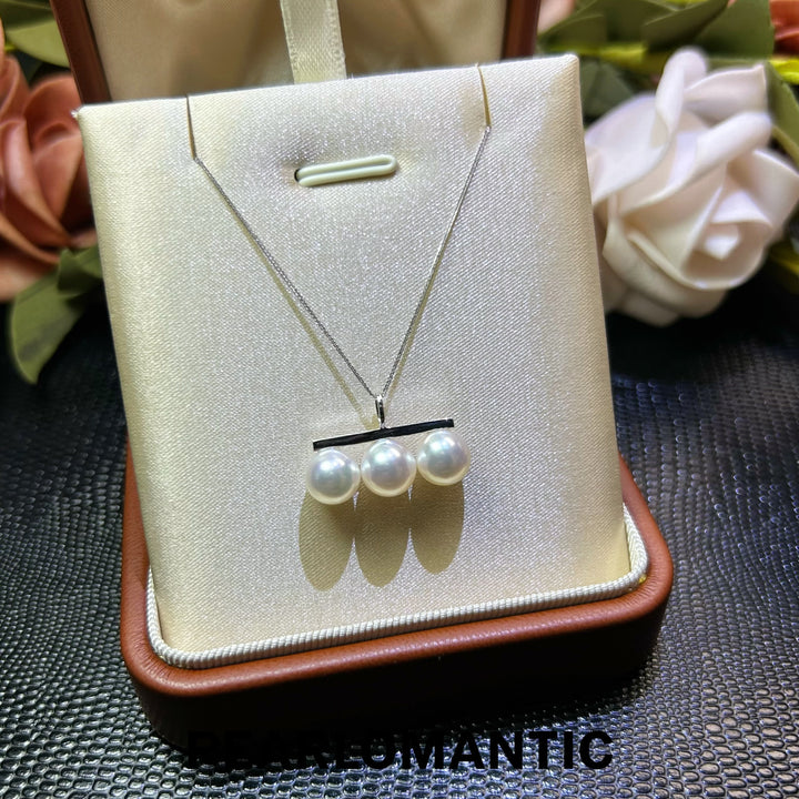 [Fine Jewelry] Akoya Pearl Three-Stone Necklace w/ 18K White Gold Chain