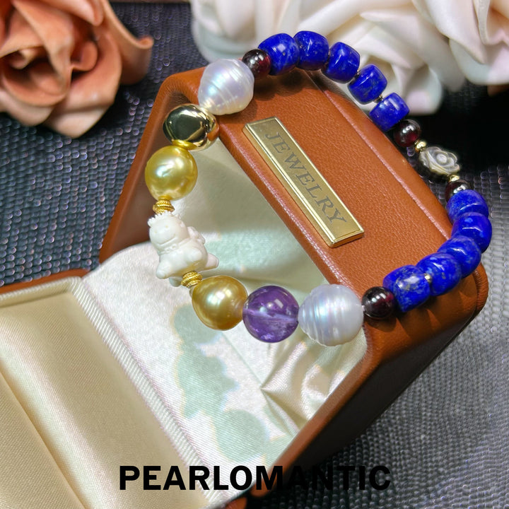 [Elección del diseñador] Pulsera única de lapislázuli, amatista y perlas "Viaje Mítico"