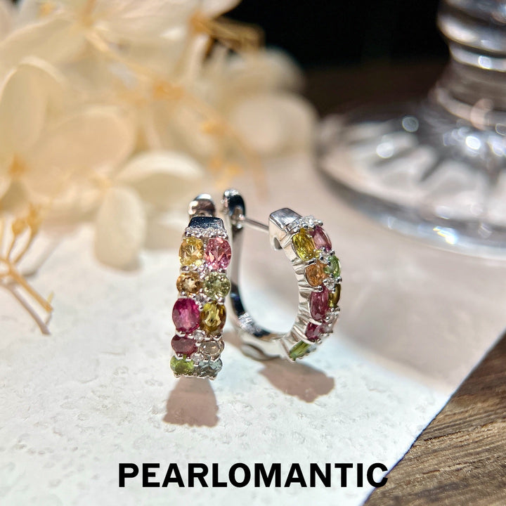 [Elección del Diseñador] Pendientes de turmalina natural multicolor de 2 quilates Rainbow Fusion únicos