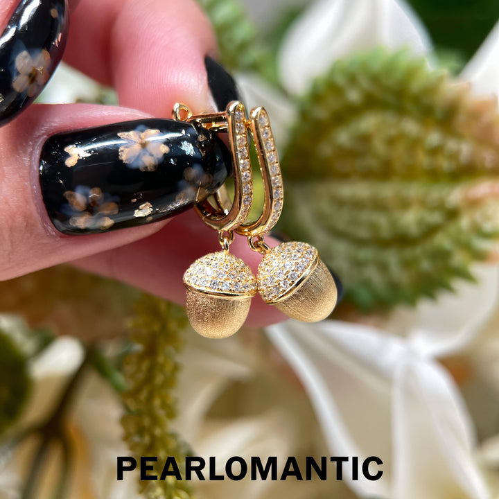 [Designer’s Choice] Golden Acorn Italian-Made S925 Gold-Plated Pinecone Drop Earrings