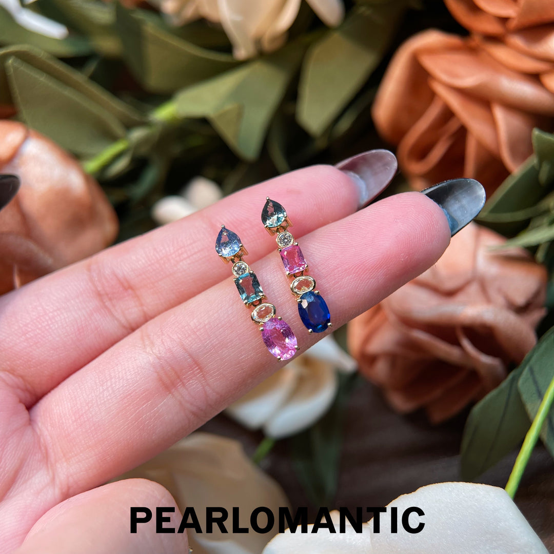 [Fine Jewelry] Solitary Gemdrop 18K Gold Earrings with Rainbow Colorful Sapphires