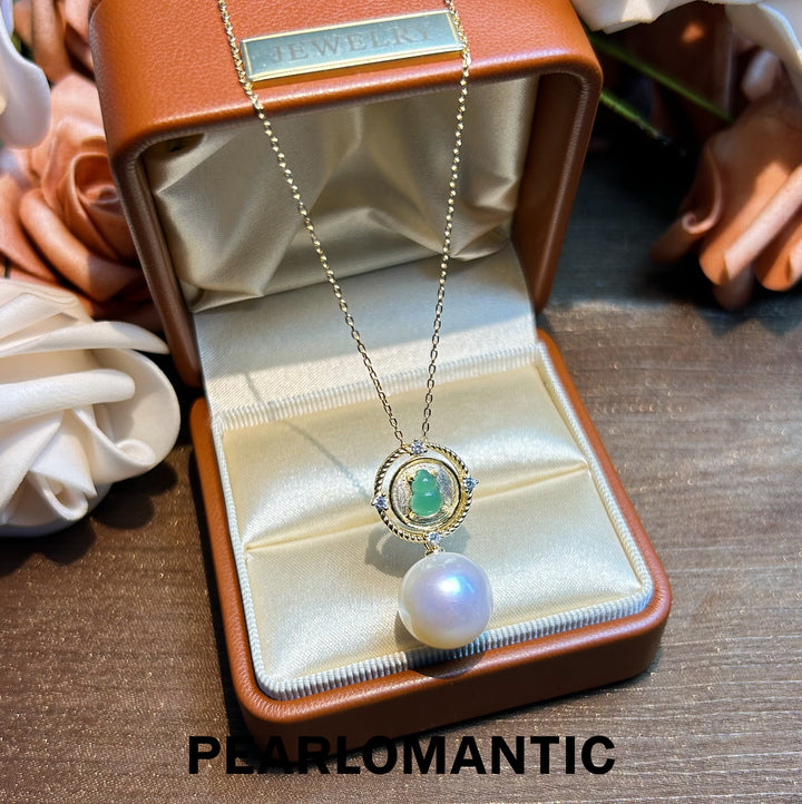 [Designer's Choice] Freshwater Pearl 13mm Big Size w/ Hulu Jade Pendants w/ Silver Chain