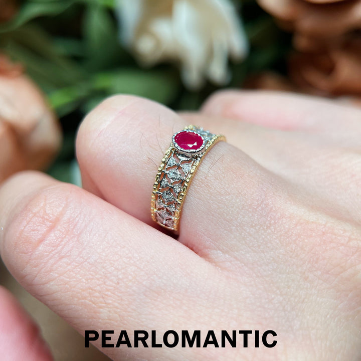 [Fine Jewelry] 18k Gold & Ruby & Diamonds Timeless Openwork Wide Ring