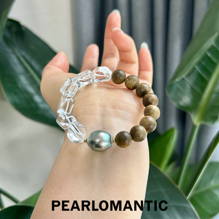 [Designer's Choice] Tahitian Black Pearl & Crystal & Sandalwood Beaded Bracelets