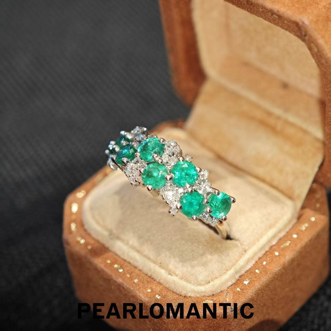 [Fine Jewelry] 18k Gold & Emerald & Diamonds U.S 6 Size Cascade Ring