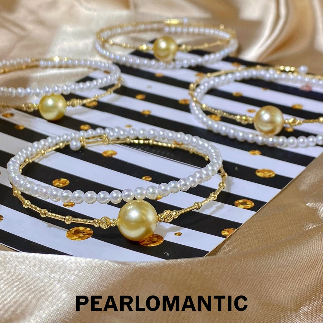 [Fine Jewelry] 18K Gold Double Layer Pearl Bracelet w/ Golden South Sea Pearl