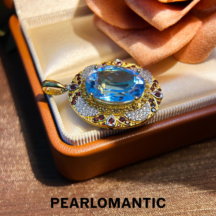 [Designer's Chioce] Natural Topaz 11ct Swiss Blue & S925 Sterling Silver Pendants