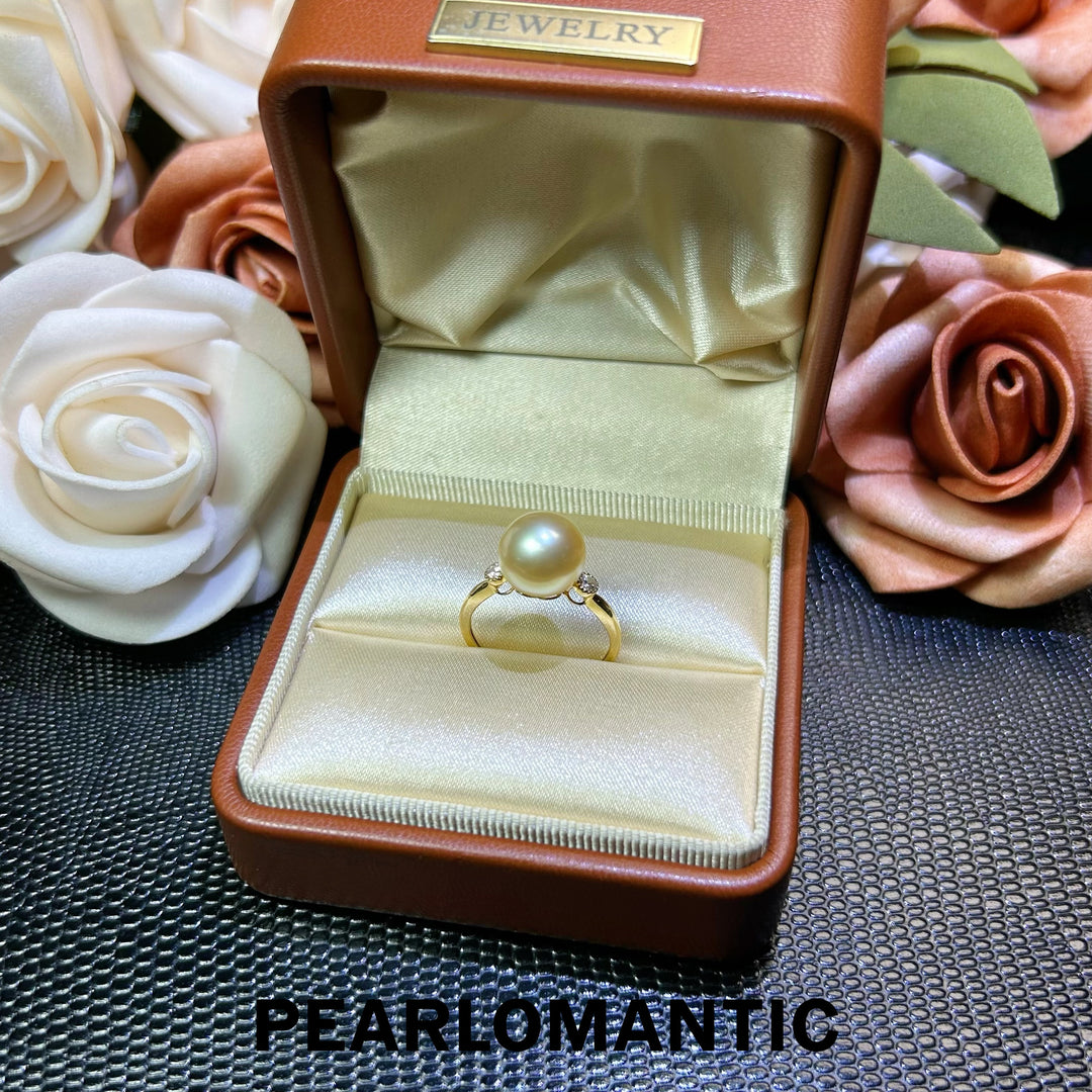 [618 Sale] Golden South Sea Pearl Minimalist Diamond Accent Ring in 18K Gold