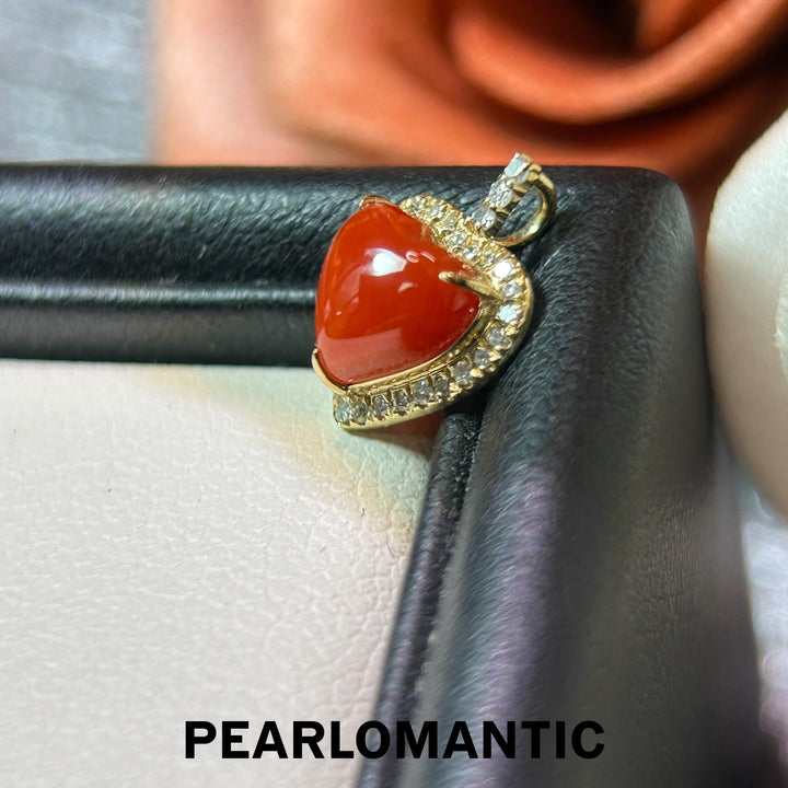 [Joyas finas] Colgante de oro de 18k con corazón de coral AKA y diamante "Llama Eterna"
