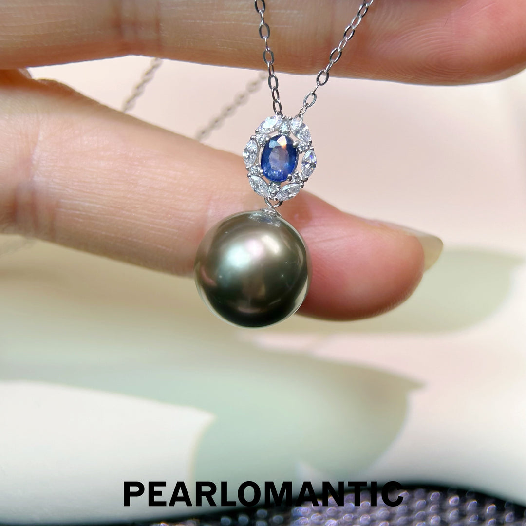 [Spring Sale] Mystic Galaxy Radiant 12.2mm Rare Color Black Pearl Necklace w/ Sapphire