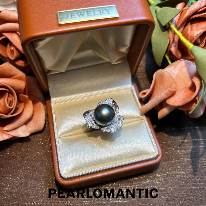 [Designer's Choice] Tahitian Black Pearl Midnight Bloom Adjustable Silver Ring