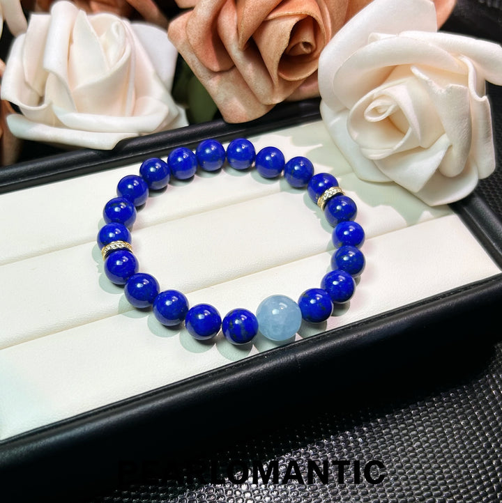 [Designer’s Choice] Royal Ice Top Level Lapis Lazuli &amp; Aquamarine Bead Bracelet 8–10mm