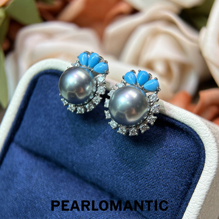 [Designer’s Choice] Ocean Bloom 10–11mm 4A Tahitian Pearl Floral Halo Stud Earrings