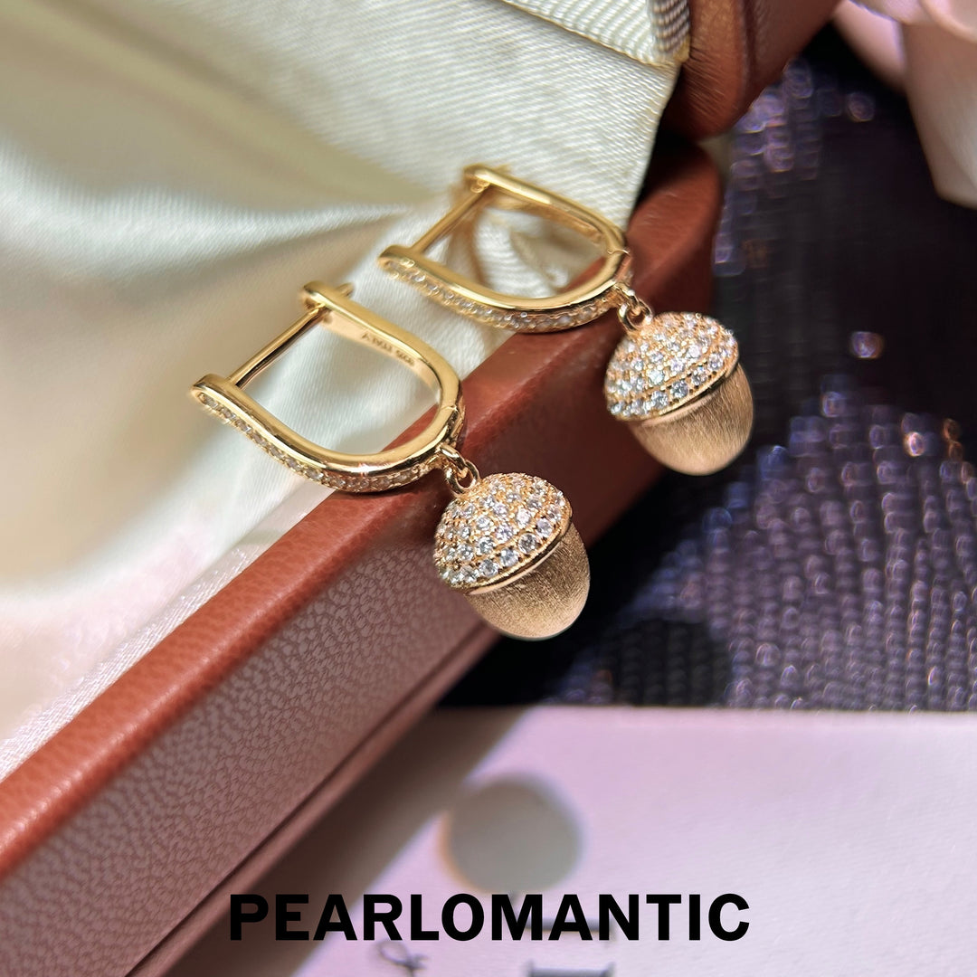 [Designer’s Choice] Golden Acorn Italian-Made S925 Gold-Plated Pinecone Drop Earrings