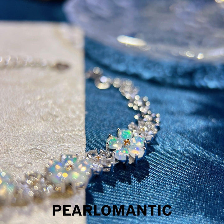 [Designer's Choice] Iridescent Opal & Rock Crystal Floral Bloom S925 Adjustable Bracelet