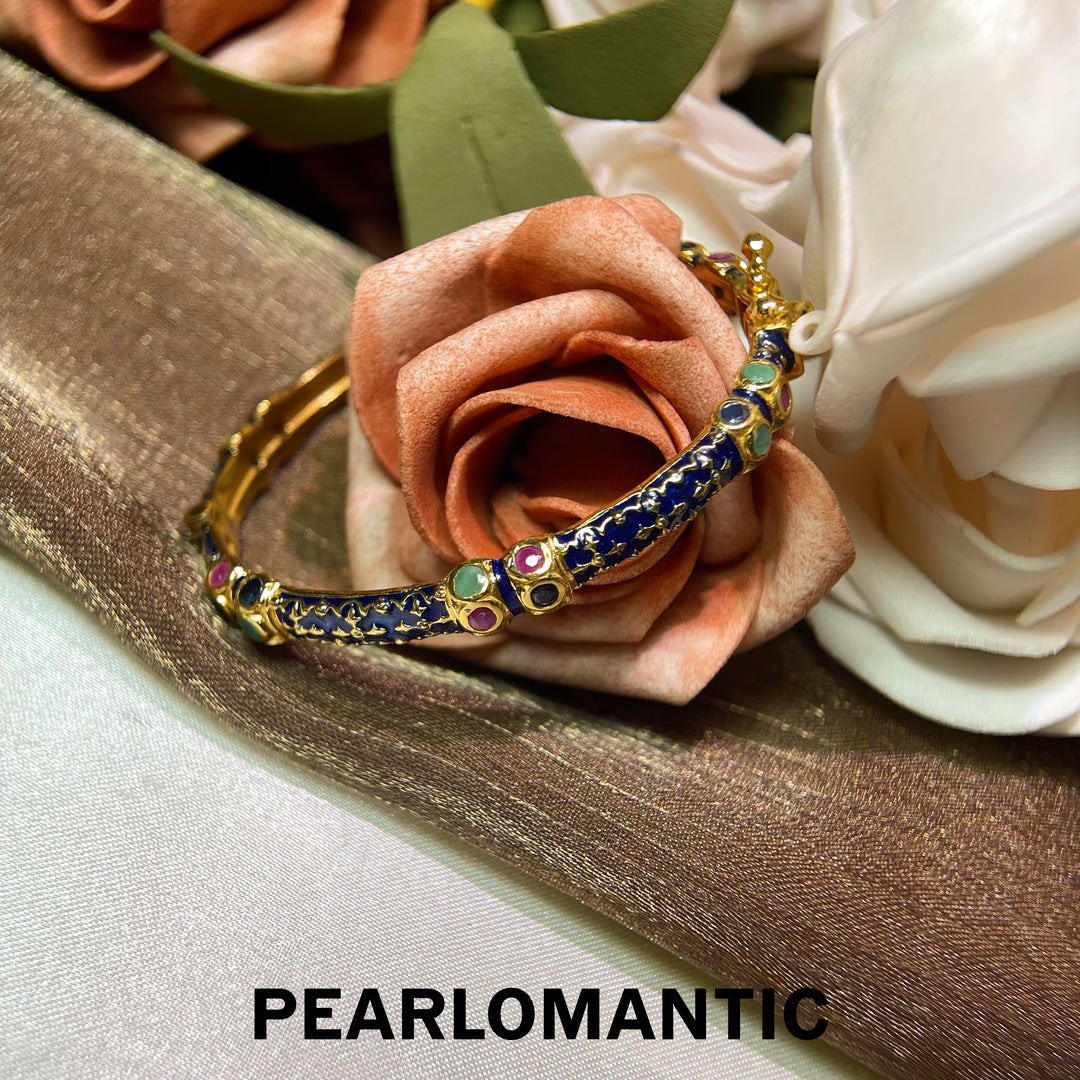 [Designer’s Choice] Royal Azure S925 Gold-Plated Blue Enamel &amp; Multicolor Gemstone Bangle