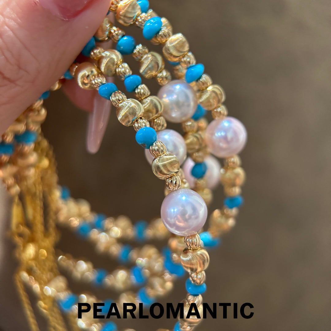 [Designer's Choice] Akoya Pearl & Turquoise & Cat Eye Luminous Trail Bracelet