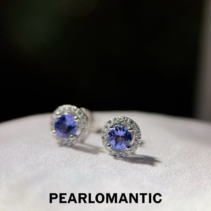 [618 Sale] 1.2ct Tanzanite Round Cut Classic Halo Stud Earrings