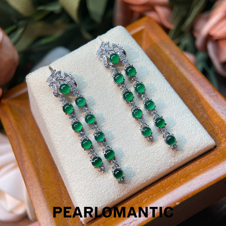 [Designer's Choice] S925 Silver & Jade Verdant Cascade Chalcedony Tassel Earrings