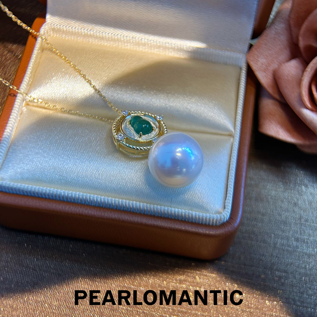 [Designer's Choice] Freshwater Pearl 13mm Big Size w/ Hulu Jade Pendants w/ Silver Chain