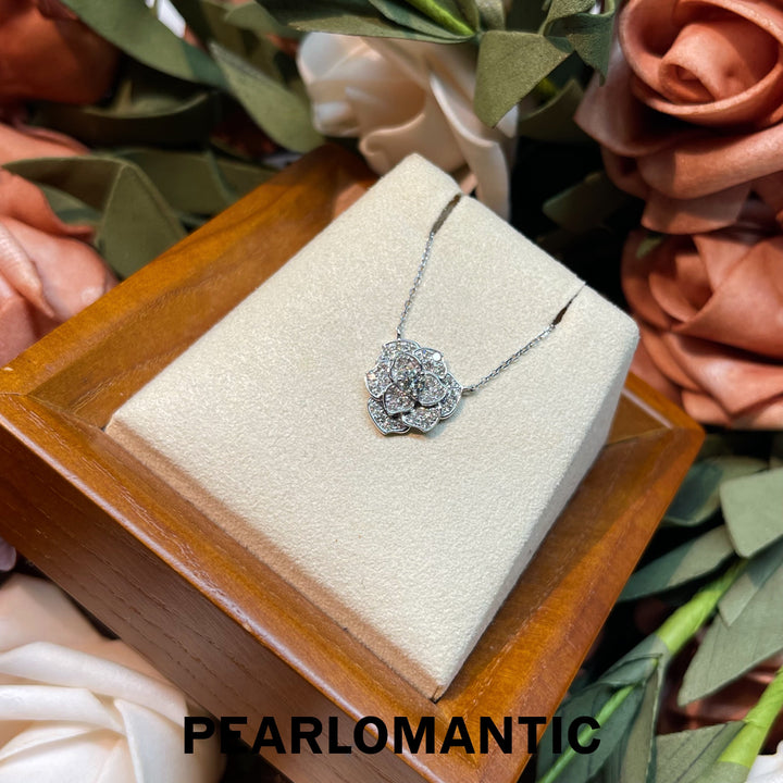 [Fine Jewelry] 18K White Gold Diamond Rose Bloom Adjustable 45cm Necklace