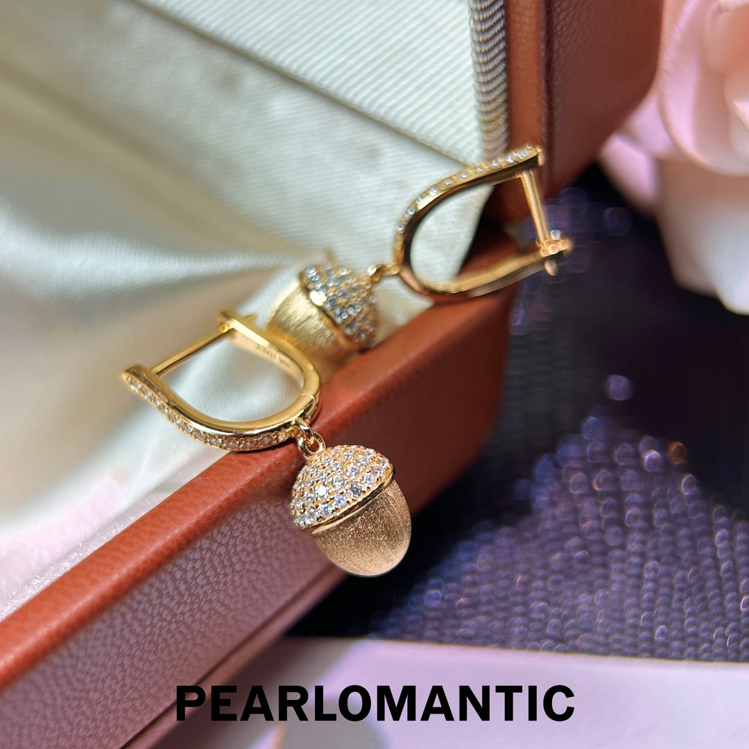 [Designer’s Choice] Golden Acorn Italian-Made S925 Gold-Plated Pinecone Drop Earrings
